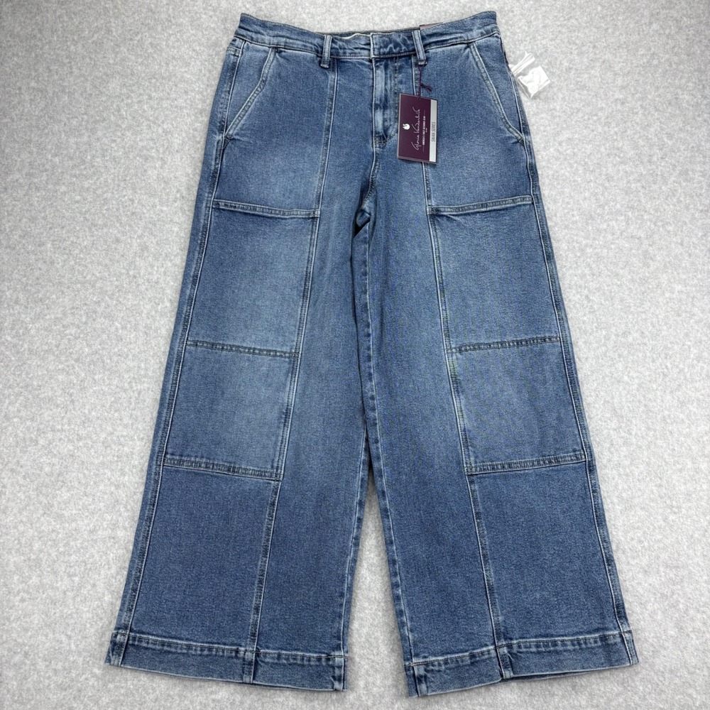 Gloria Vanderbilt Wide Leg Jeans Womens 8 Blue High Rise Dark Wash Cropped Boho